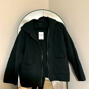 Black cross-stitched Quilted Zip Up Jacket